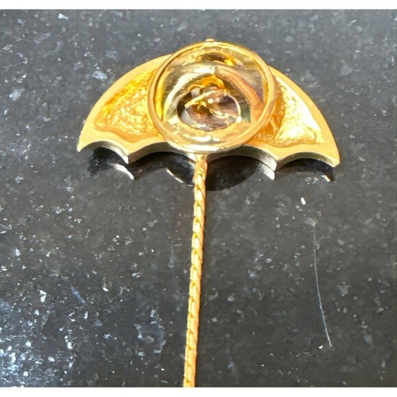 Clown Brooch Lapel Pin with Chain JJ Jonette Gold Tone Holding Umbrella Floating - Picture 5 of 8